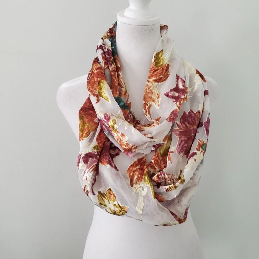 Krazy Kat Infinity Scarf Velvet Burnout Forest Fairy Sheer Fall Leaves Boho
